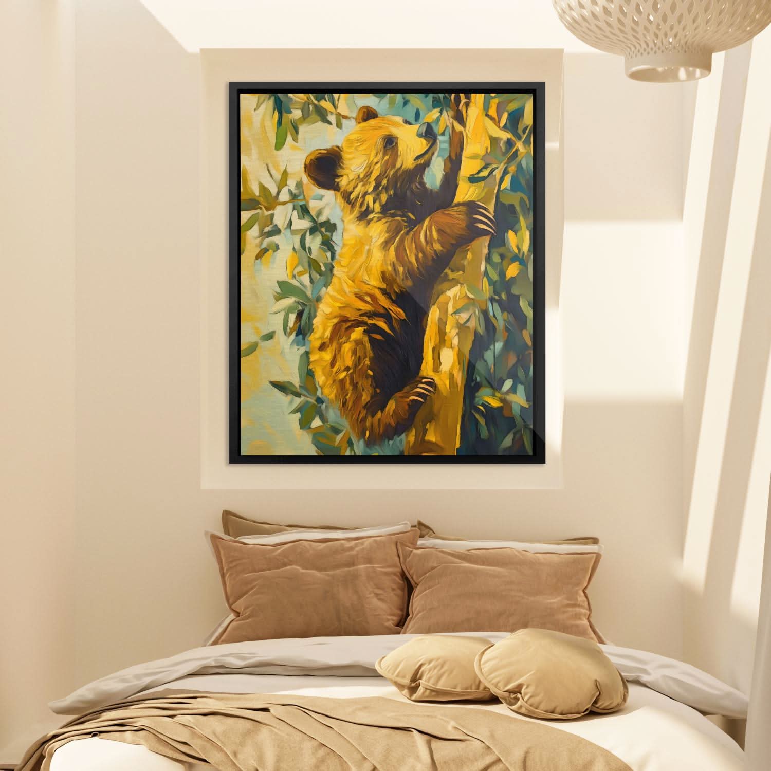 Bear Cub’s Brave Climb - Wall Art in Black Frame