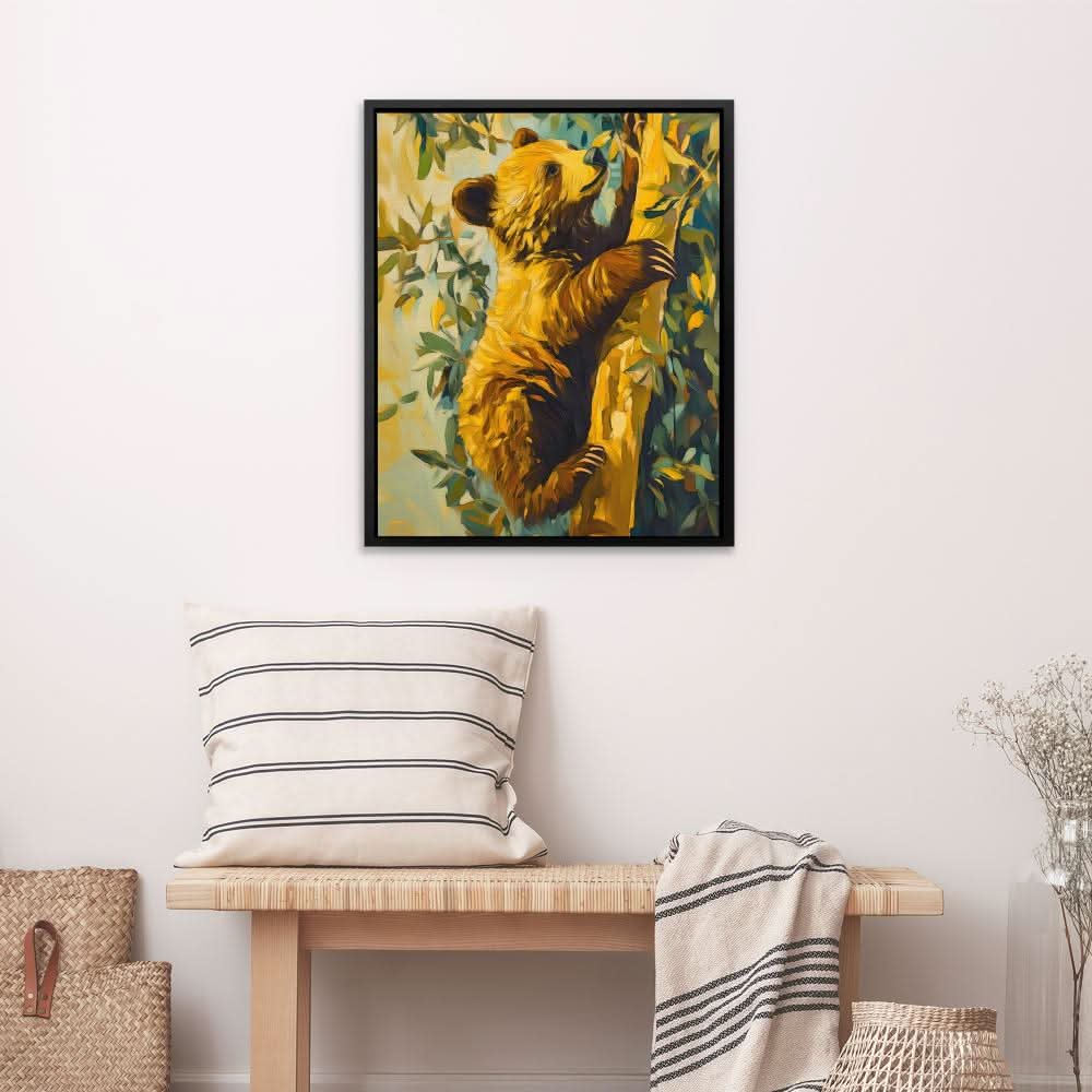 Bear Cub’s Brave Climb - Large Canvas Print