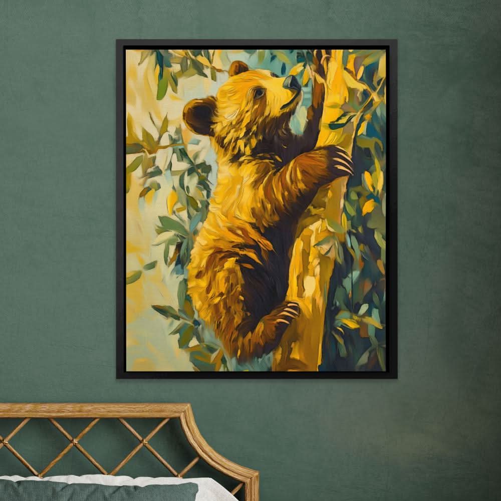 Bear Cub’s Brave Climb - Brown Wall Art for Nursery