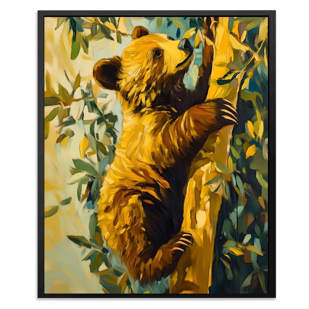 Bear Cub’s Brave Climb - Brown Canvas Wall Art