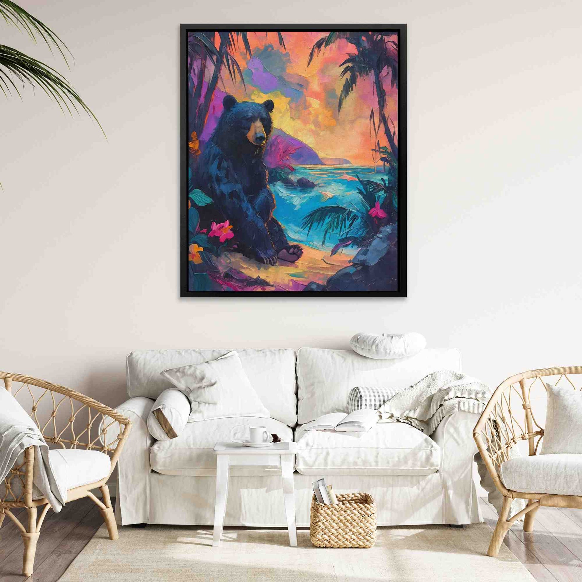 Bear in Paradise - Surrealism Blue Canvas Wall Art