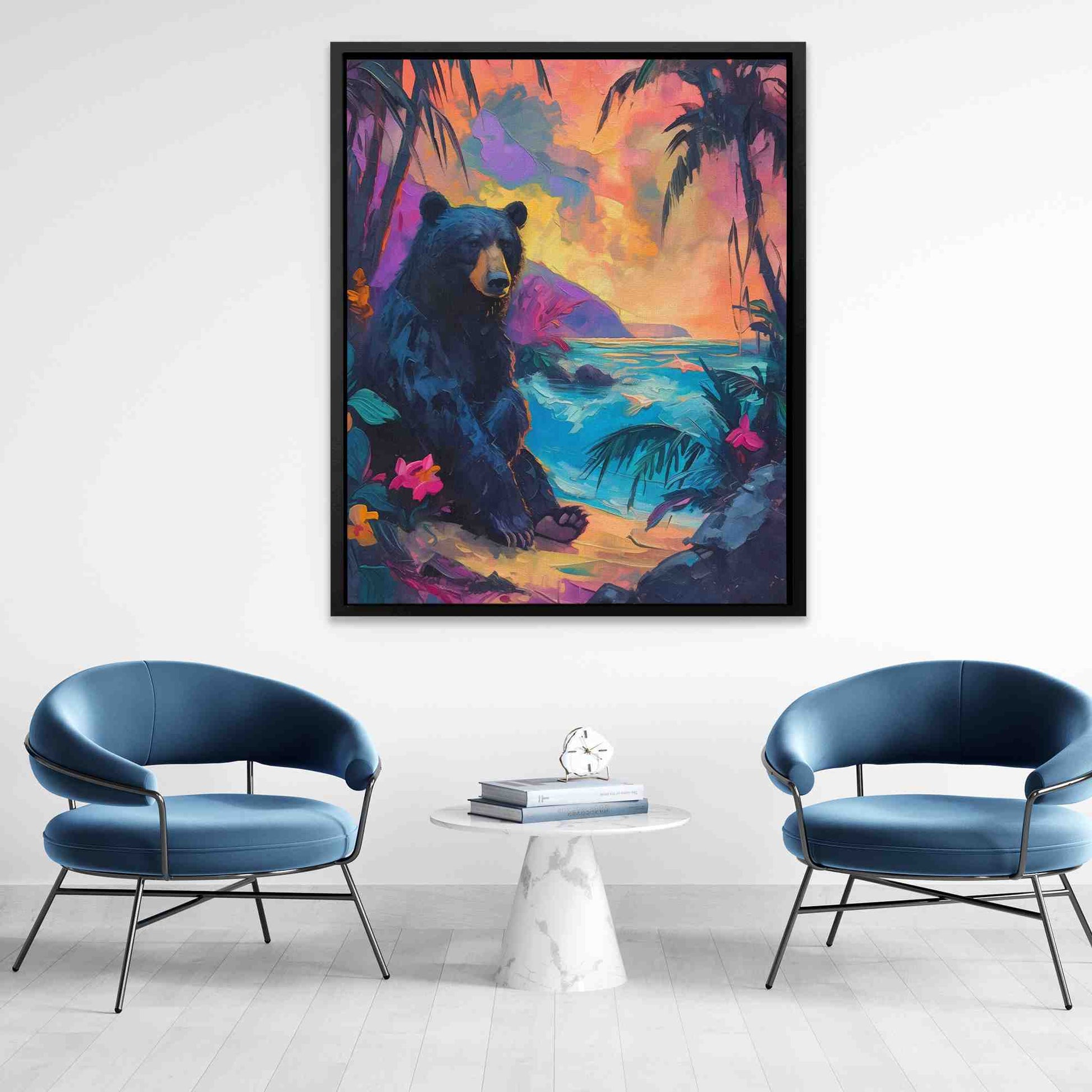 Bear in Paradise - Bear Wall Art in Black Frame
