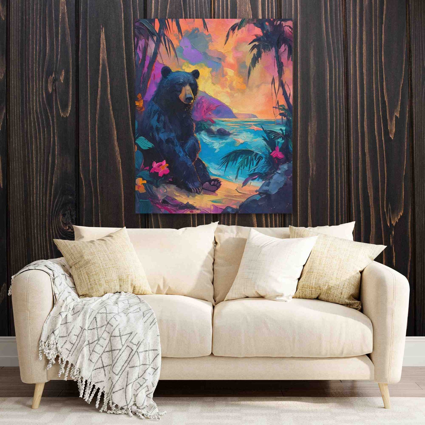 Bear in Paradise - Blue Wall Art