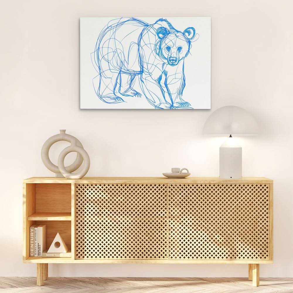 Bear Scribbles - Blue Canvas Wall Art