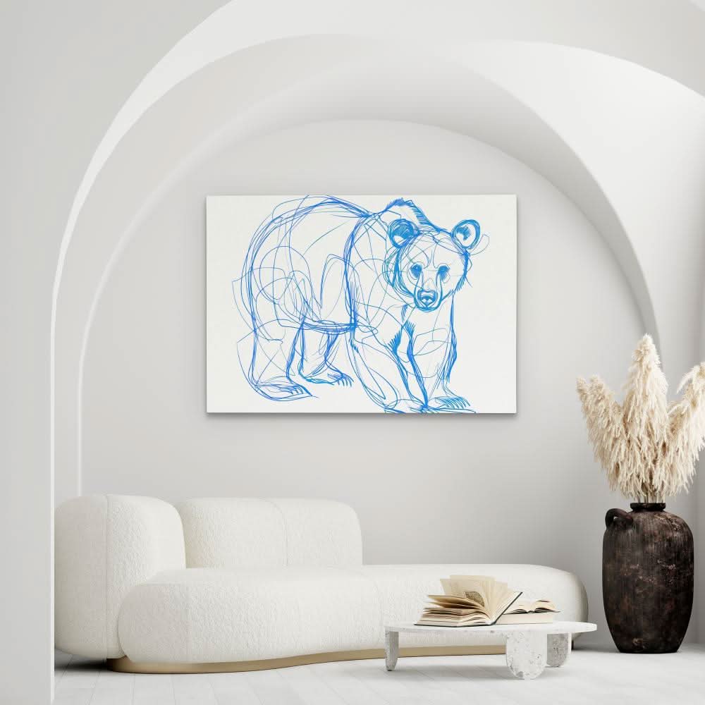 Bear Scribbles - Blue Bear Canvas Print