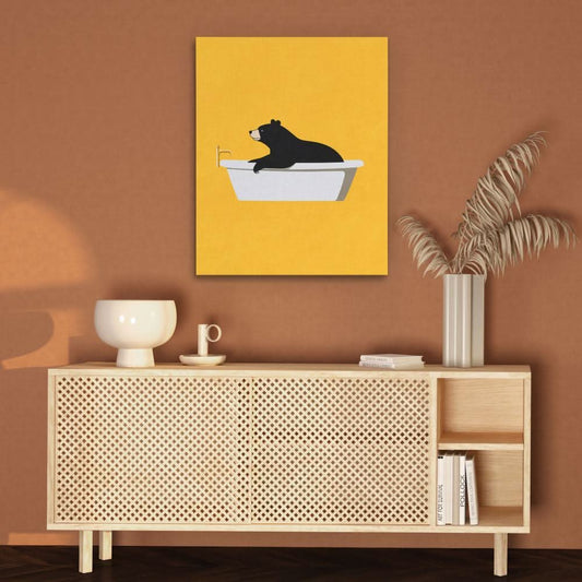 Bear Tub Surprise - Minimalist Wall Art in Black Frame