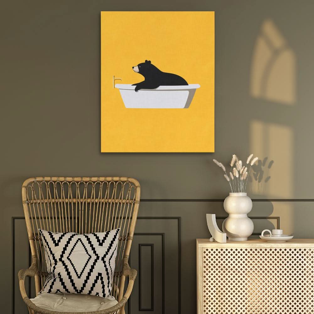 Bear Tub Surprise - Oversized Animals Canvas Wall Art