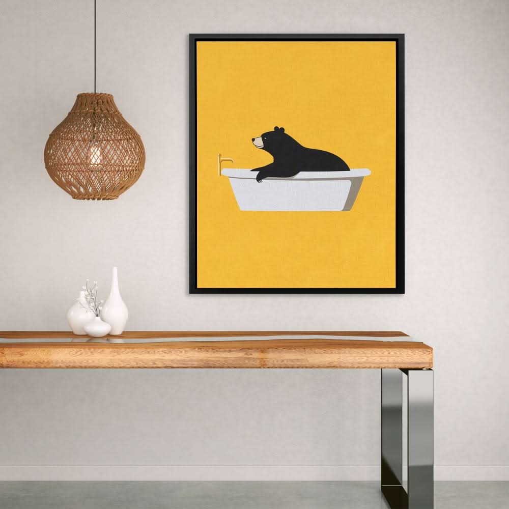 Bear Tub Surprise - Yellow Wall Art for Kids Room