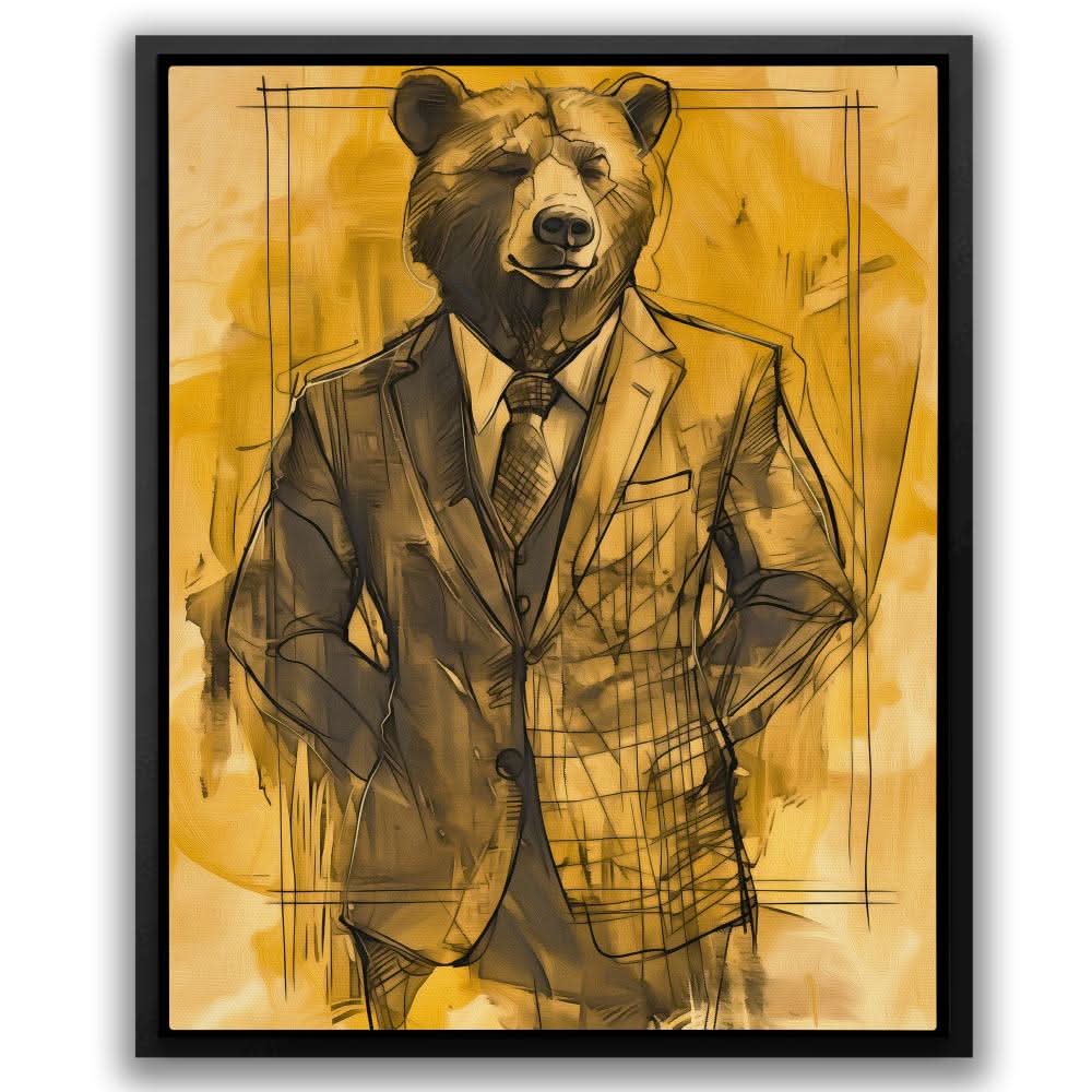 Bearish Broker - Bear Wall Art in Black Frame