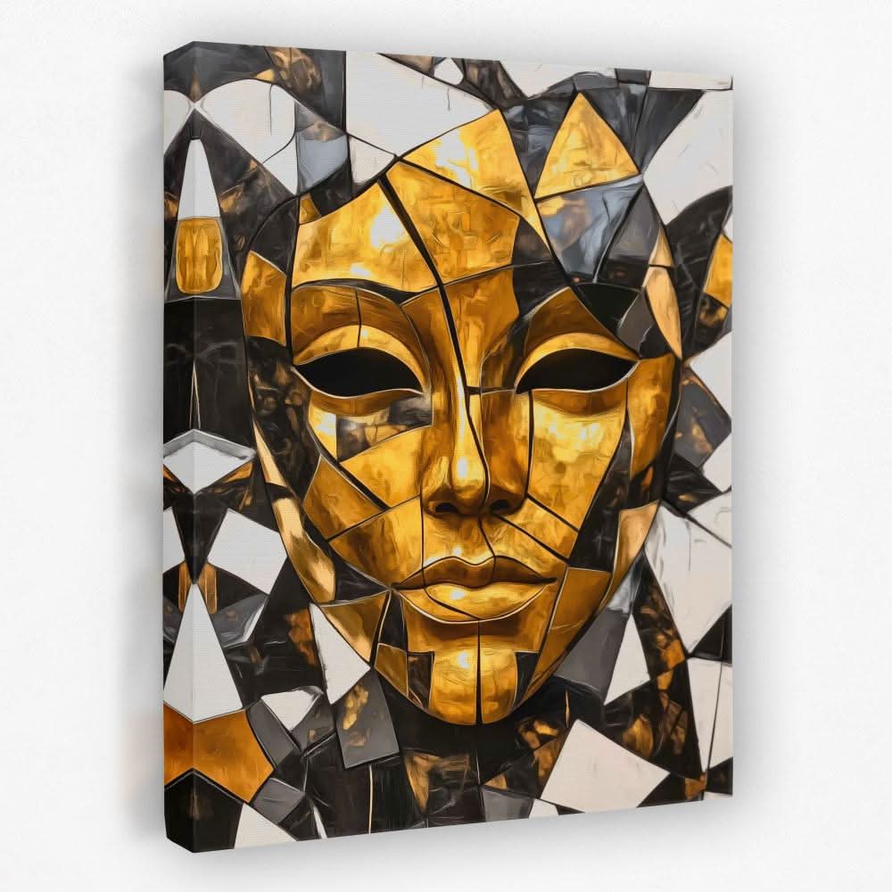Behind the Mask - Black Gold and White Canvas Wall Art
