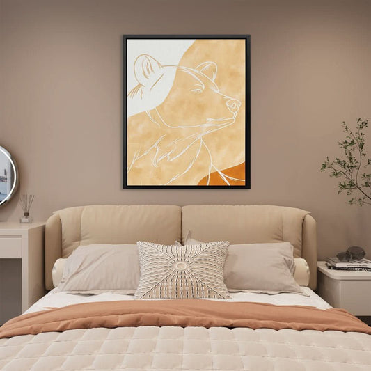 Beige Bear - Minimalist Wall Art in Black Frame
