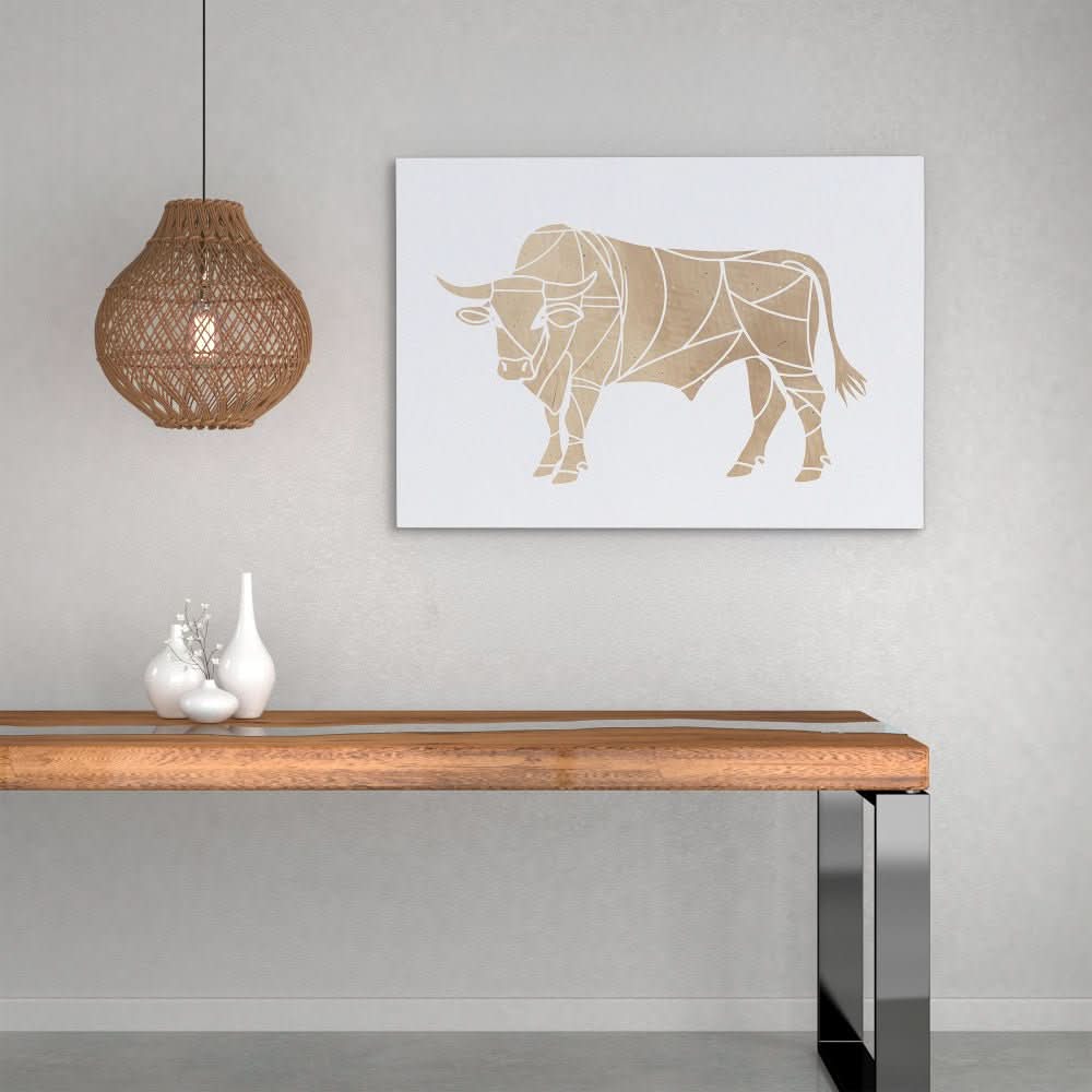 Beige Bull - Geometric Wall Art in Black Frame