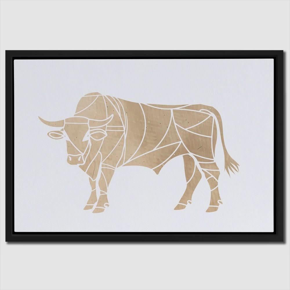 Beige Bull - Bull Wall Art in Black Frame