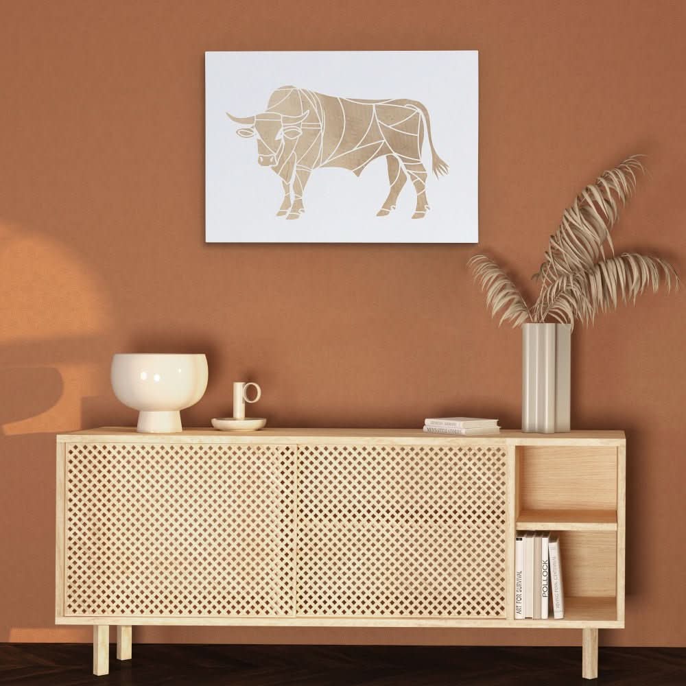 Beige Bull - Minimalist Earth Tones Canvas Wall Art