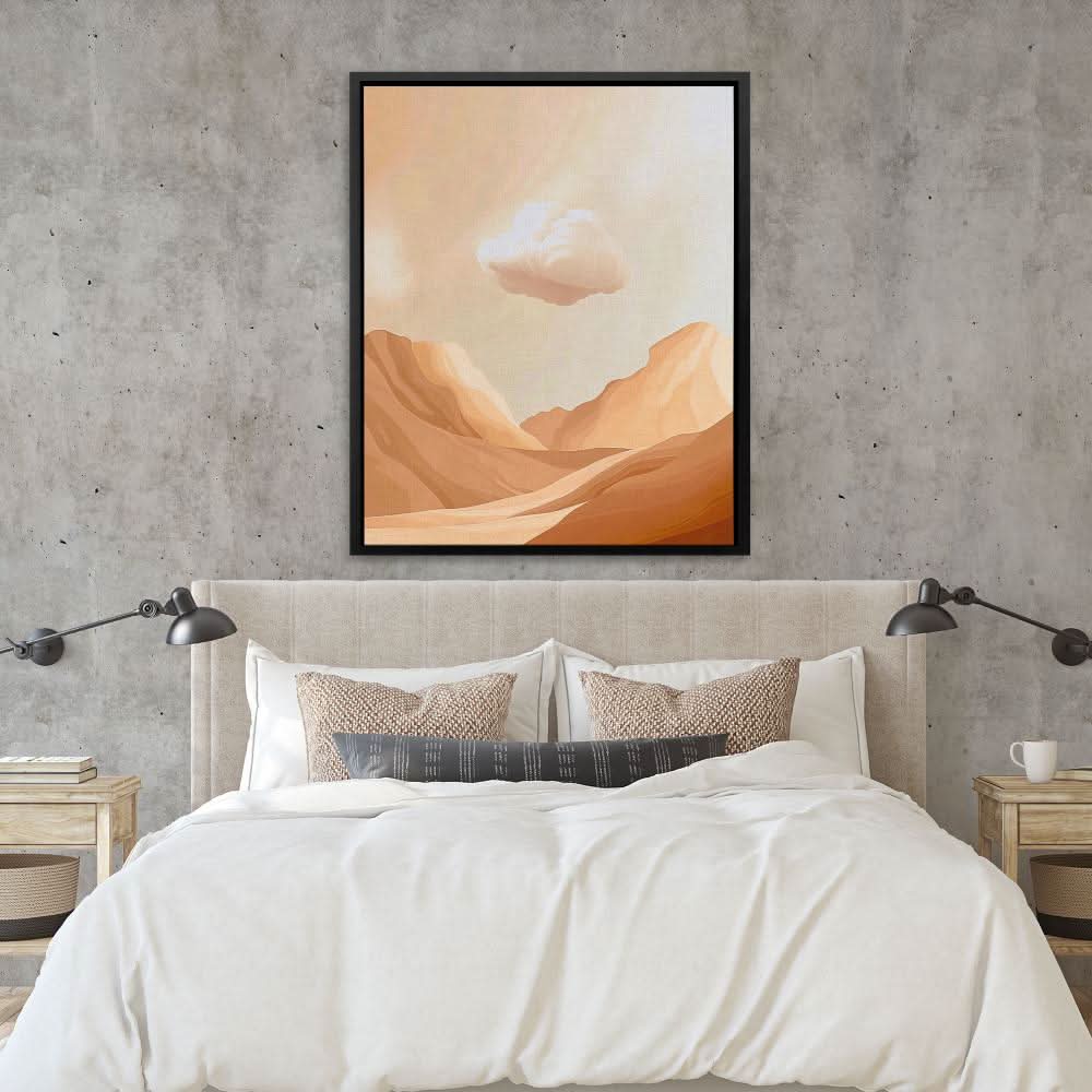 Beige Cloud - Cream Wall Art in Black Frame