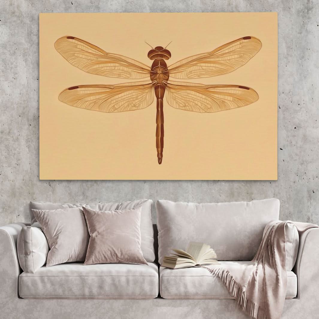 Beige Dragonfly - Large Minimalist Canvas Print