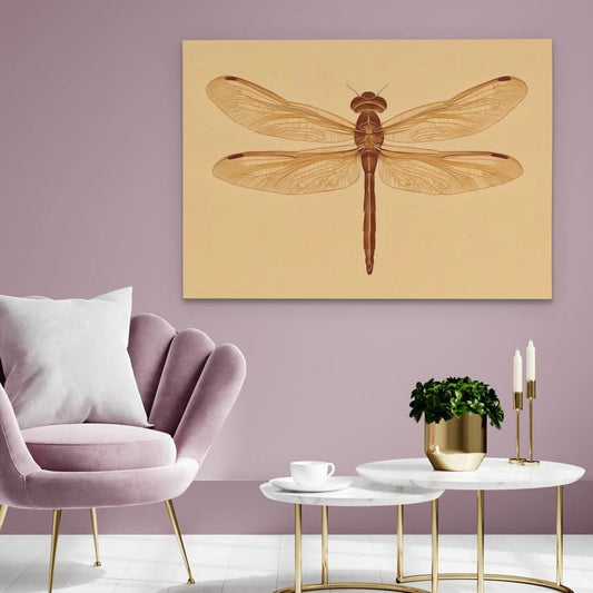 Beige Dragonfly - Minimalist Wall Art in Black Frame