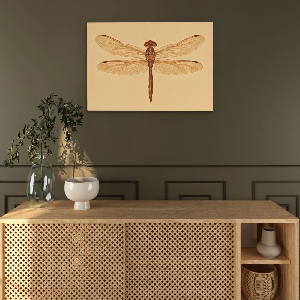 Beige Dragonfly - Dragonfly Wall Art in Black Frame