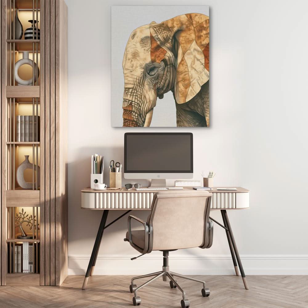 Beige Elephant - Beige Wall Art for Hallway