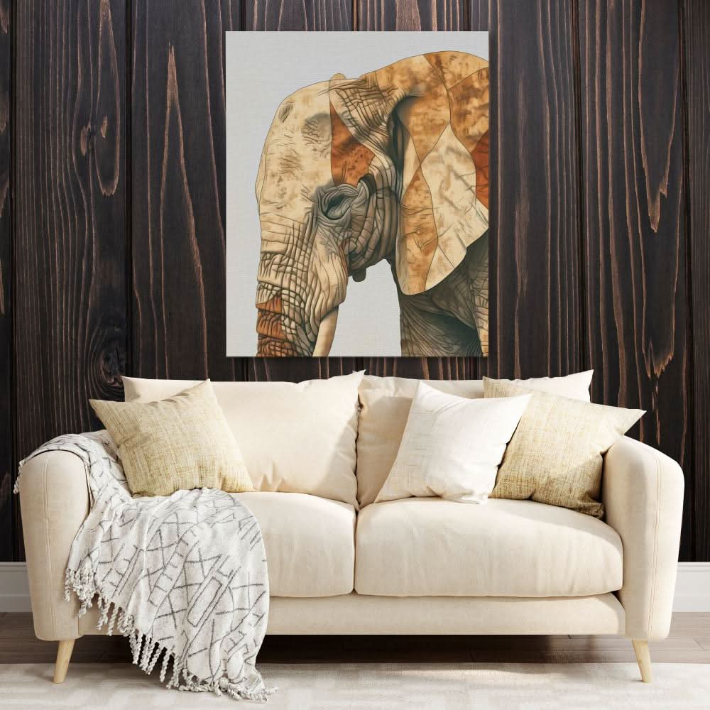 Beige Elephant - Elephant Wall Art in Black Frame