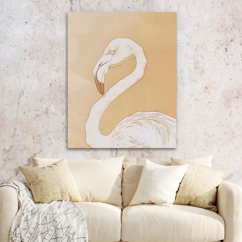 Beige Flamingo - Bird Wall Art in Black Frame