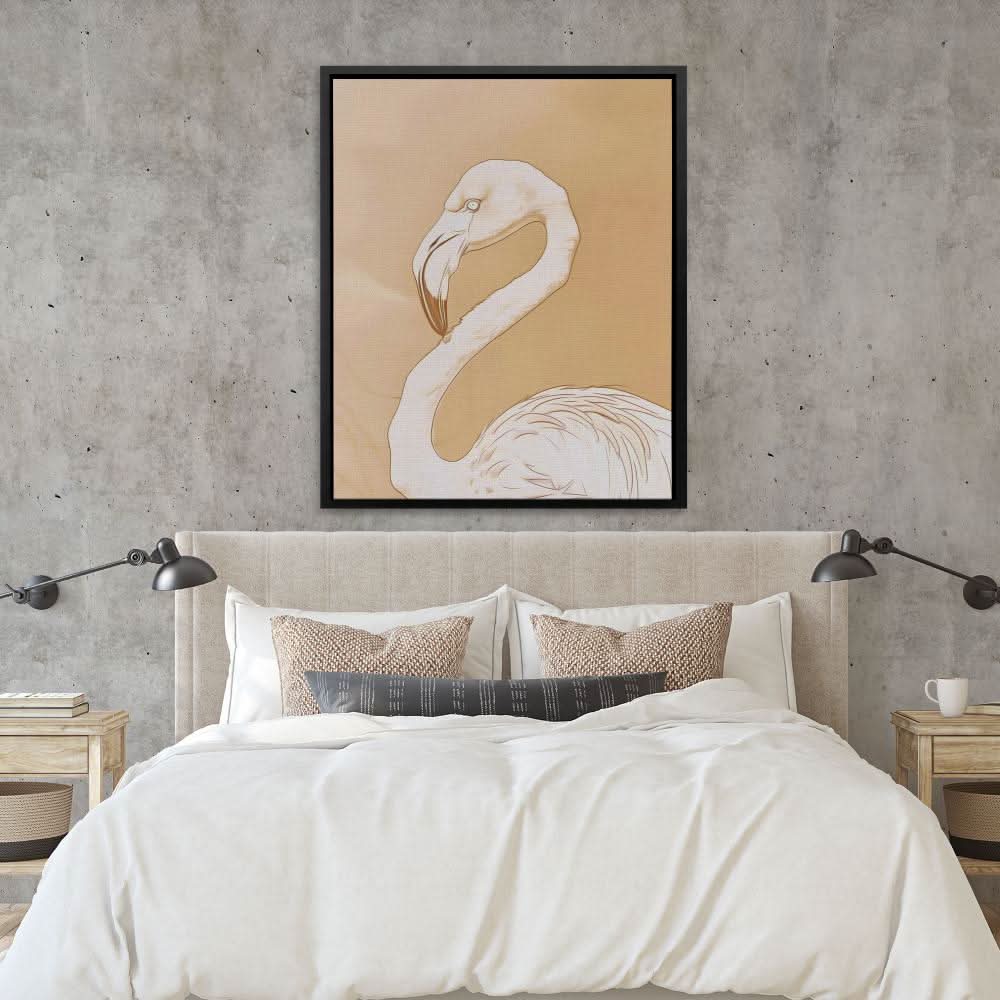 Beige Flamingo - Beige Wall Art for Living Room