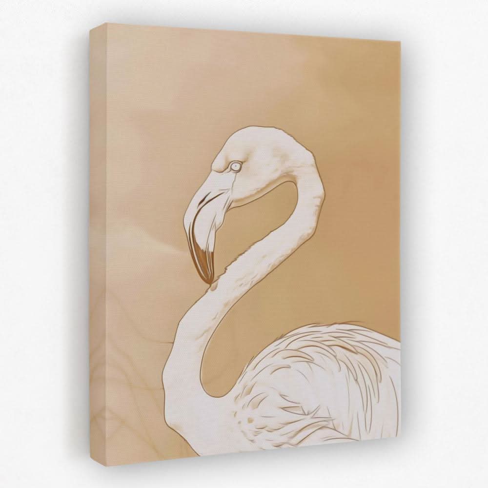 Beige Flamingo - Minimalist Wall Art in Black Frame