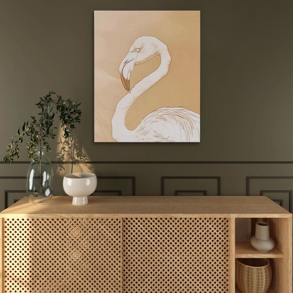 Beige Flamingo - Animals Canvas Wall Art