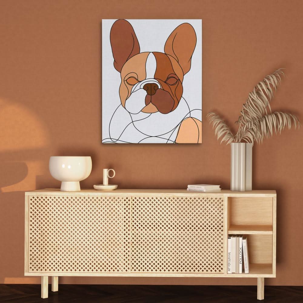 Beige Frenchie - Minimalist Wall Art in Black Frame
