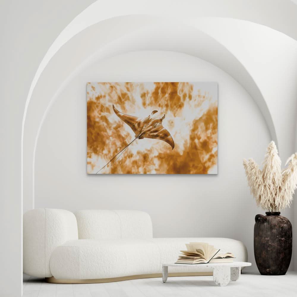 Beige Manta-Ray - Manta Ray Wall Art in Black Frame