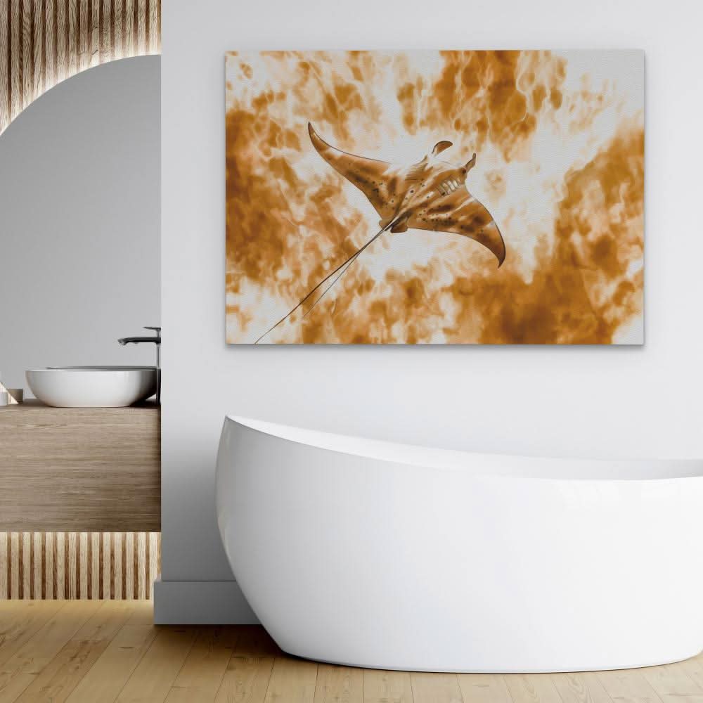 Beige Manta-Ray - Wall Art in Black Frame