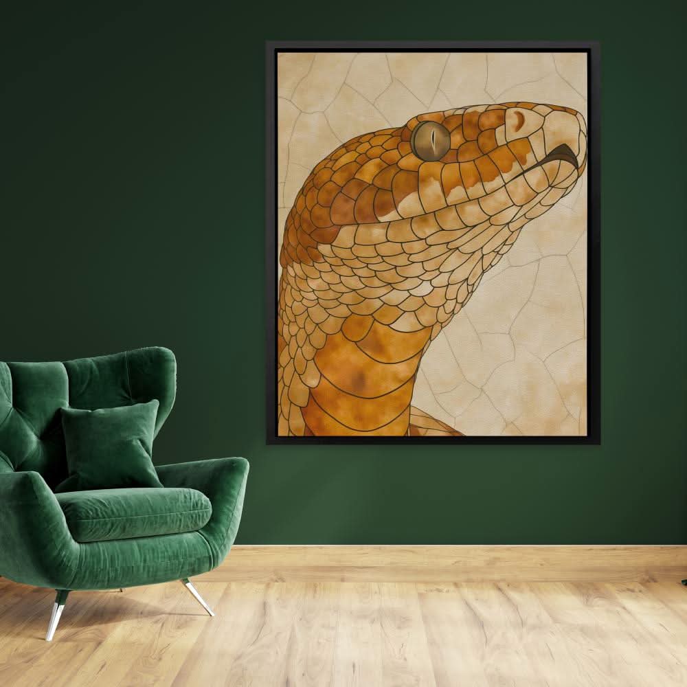 Beige Snake - Desert Wall Art in Black Frame