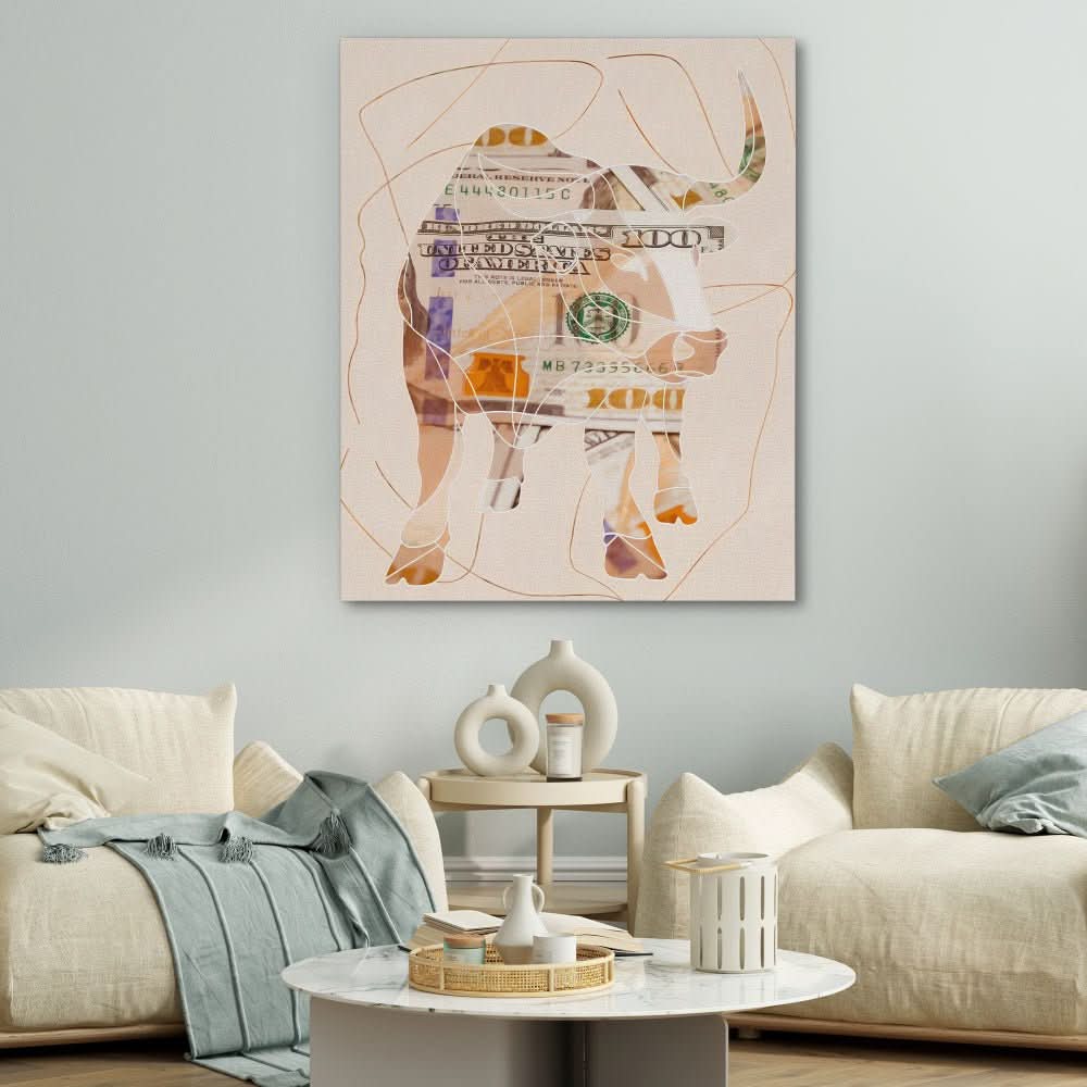 Big Bucks - Minimalist Beige Canvas Wall Art