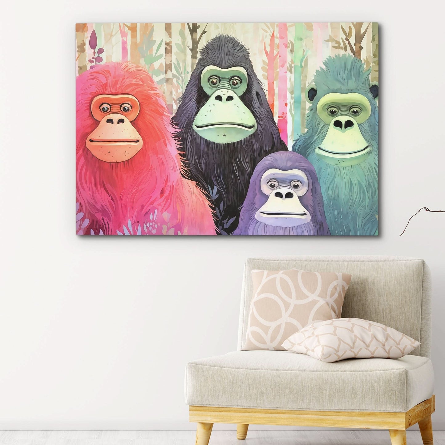 Bigfoot Family - Watercolor Wall Art in Black Frame