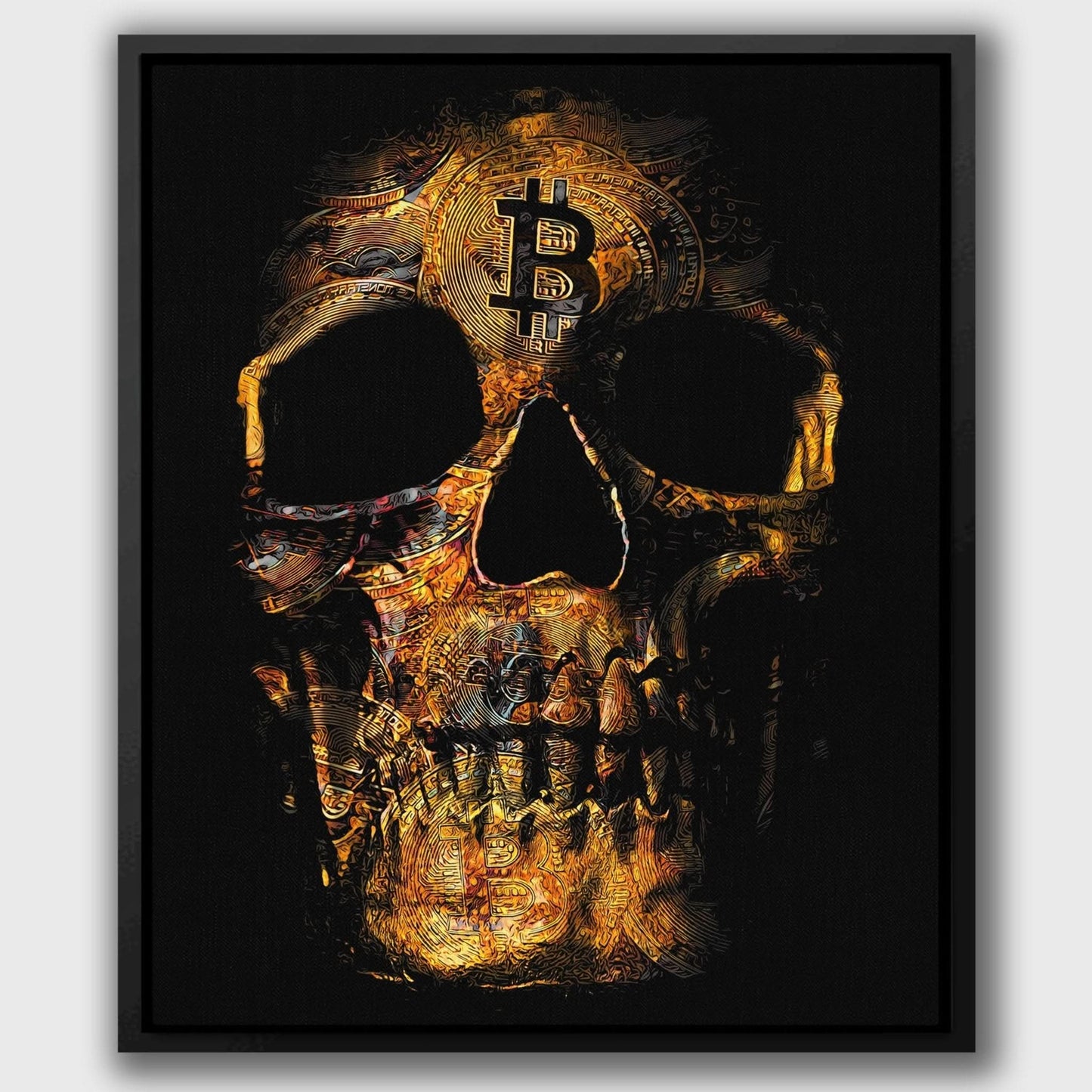 Bitcoin Skull - Crypto Wall Art in Black Frame