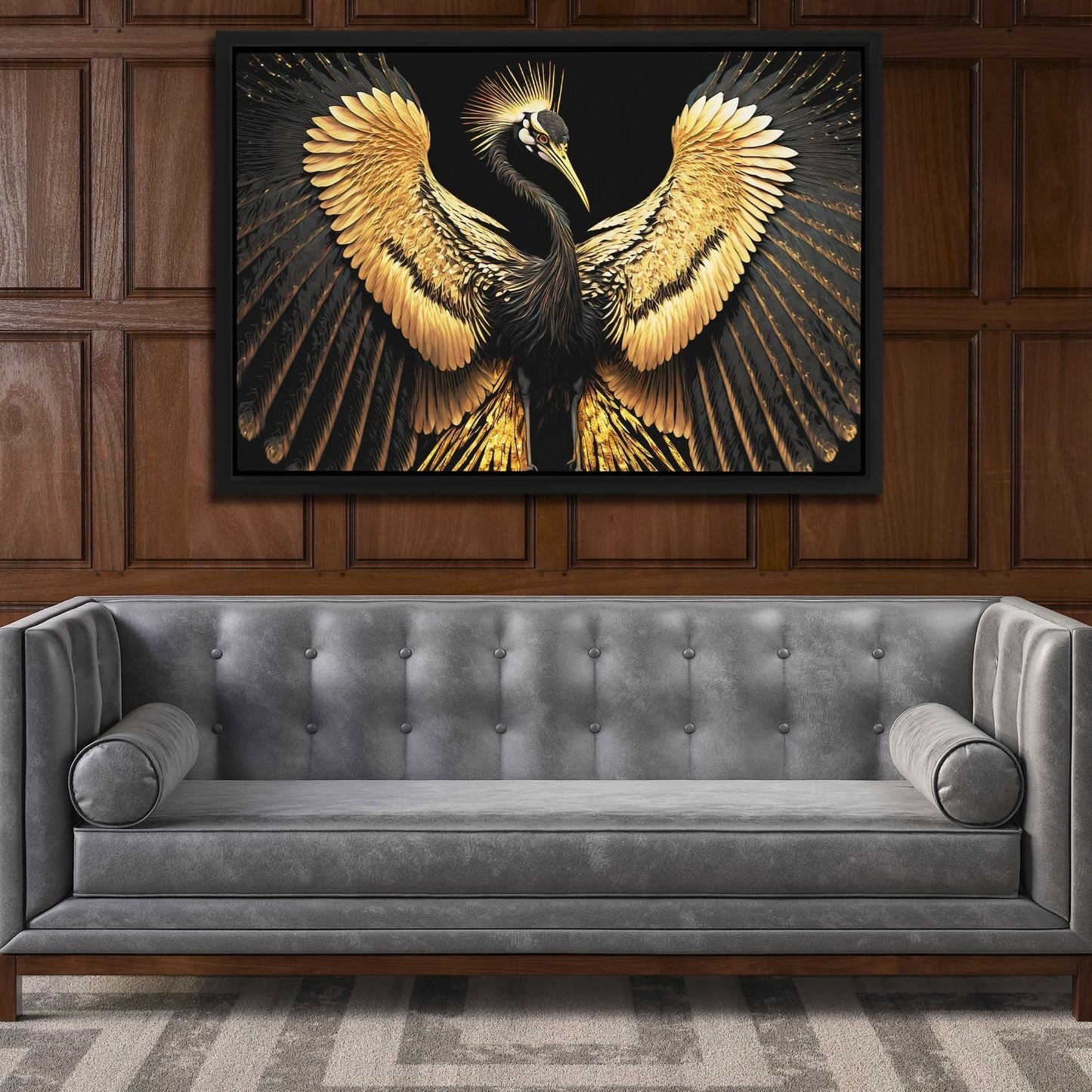 Black and Gold Crane - Animals Art