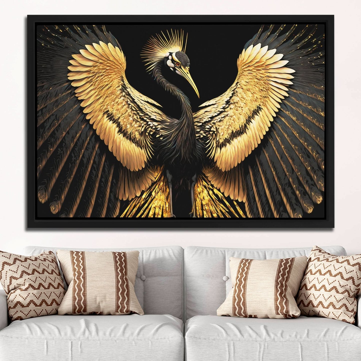 Black and Gold Crane - Large Canvas Print