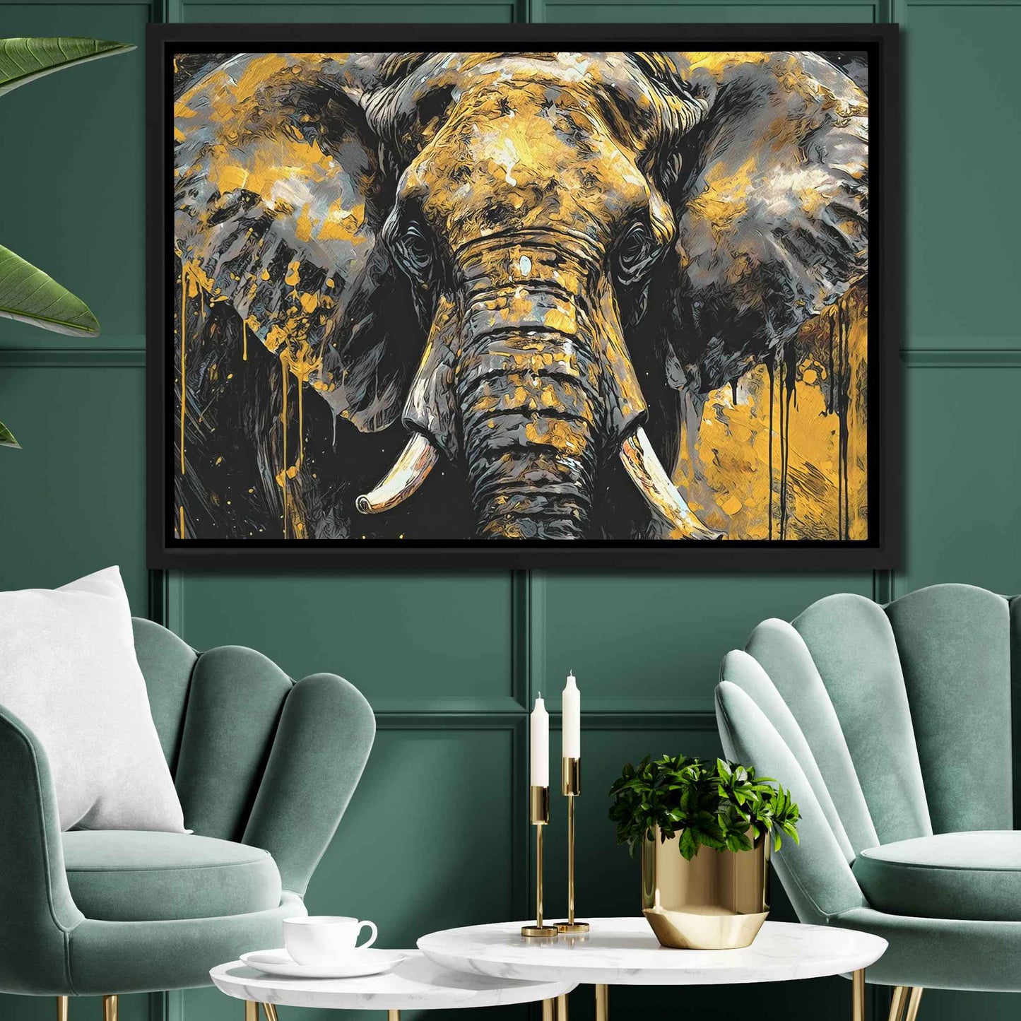 Black and Gold Elephant - Large Canvas Print