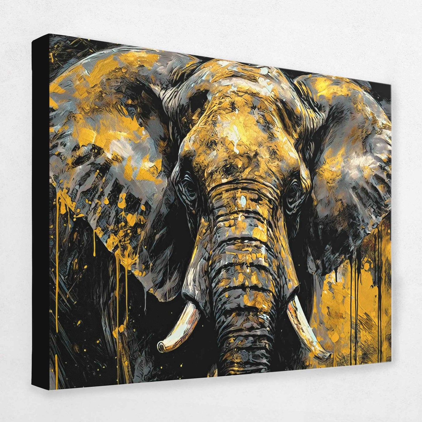 Black and Gold Elephant - Animals Canvas Wall Art