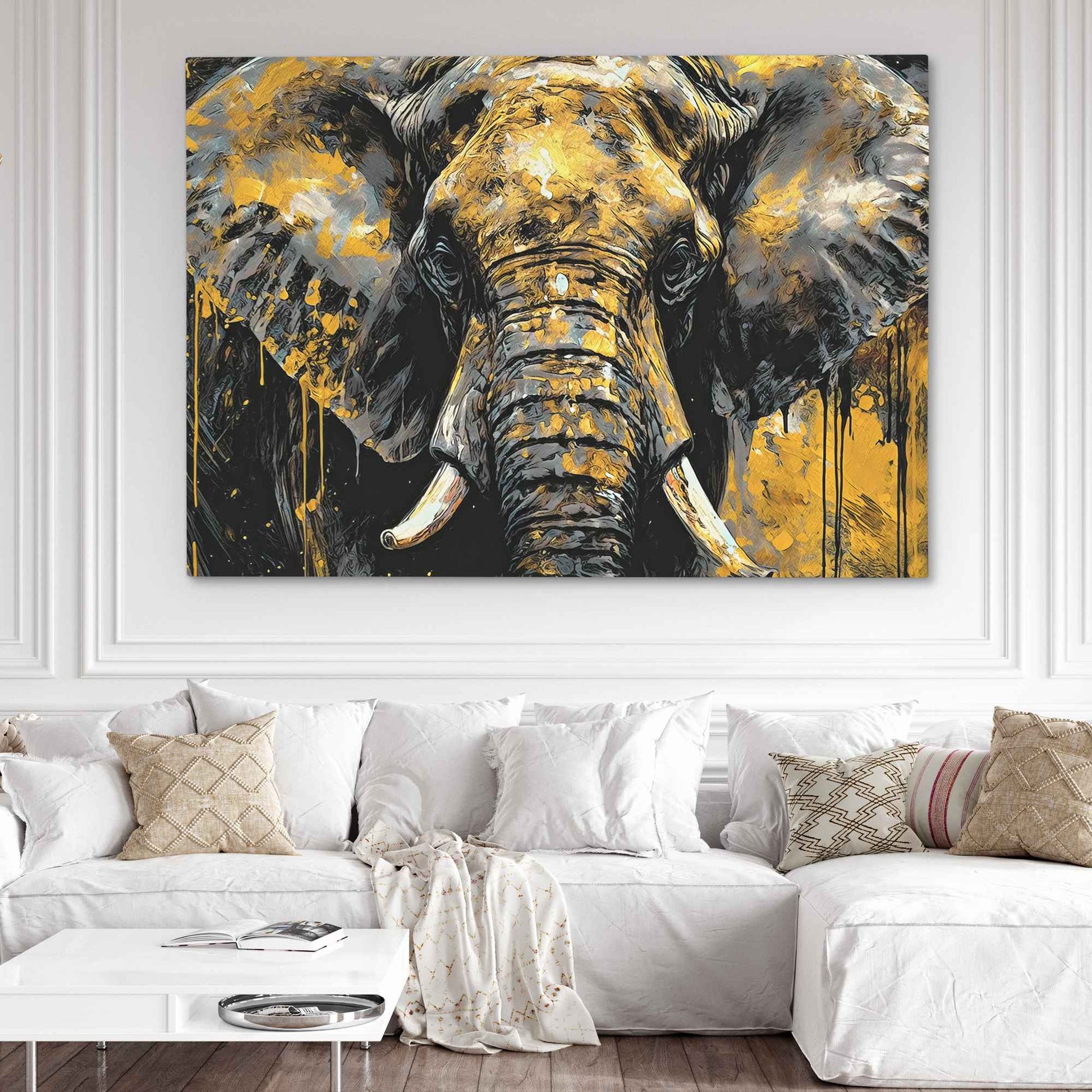 Black and Gold Elephant - Elephant Wall Art in Black Frame
