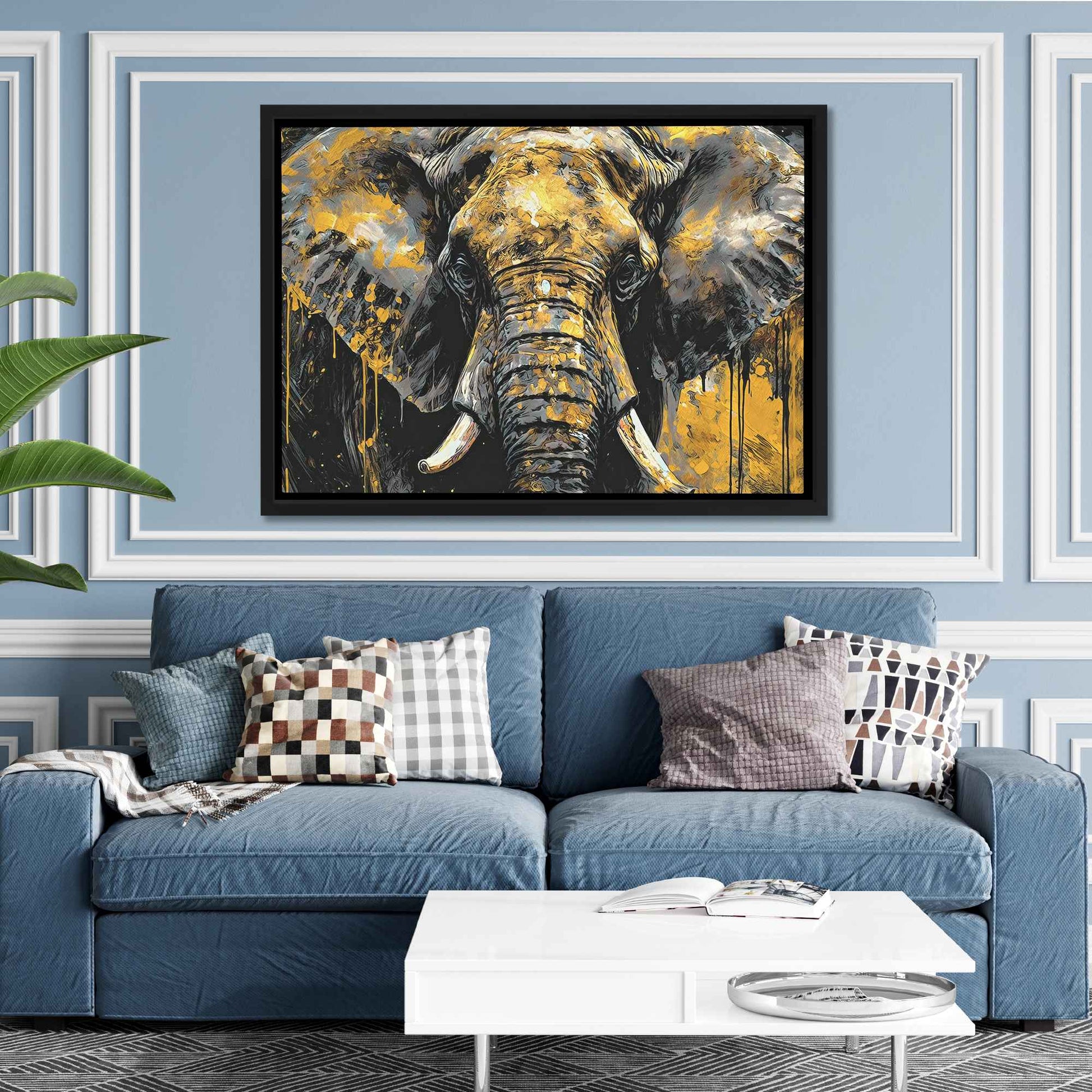 Black and Gold Elephant - Black Elephant Canvas Print
