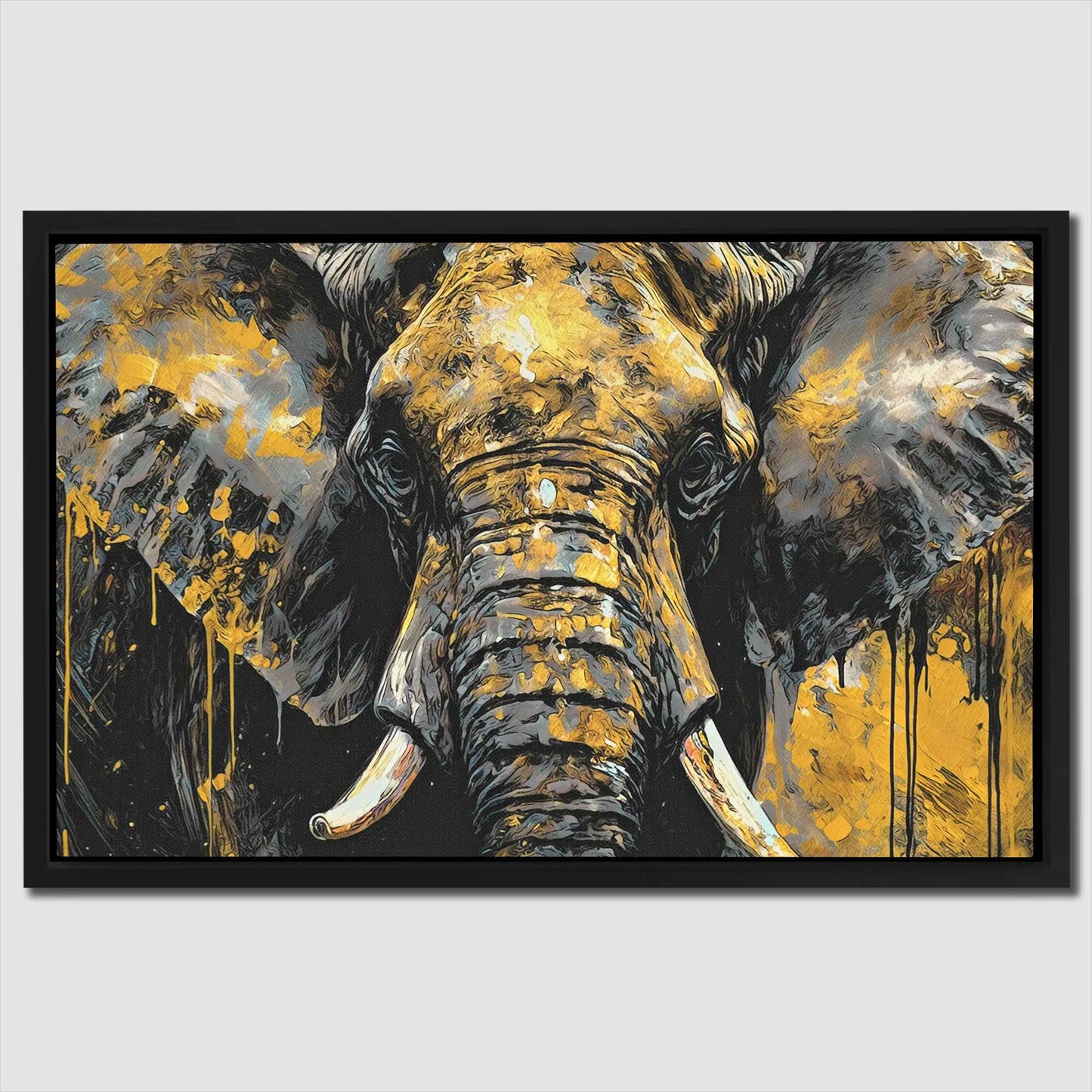 Black and Gold Elephant - Wall Art in Black Frame