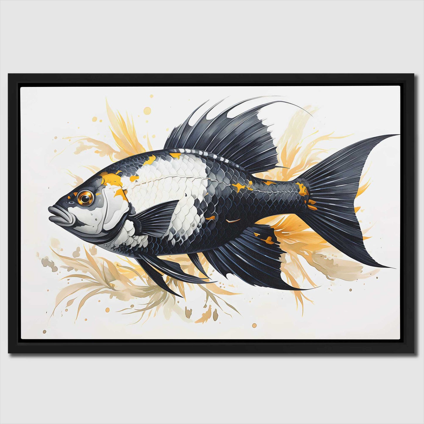 Black and Gold Fantasia - Fish Wall Art in Black Frame