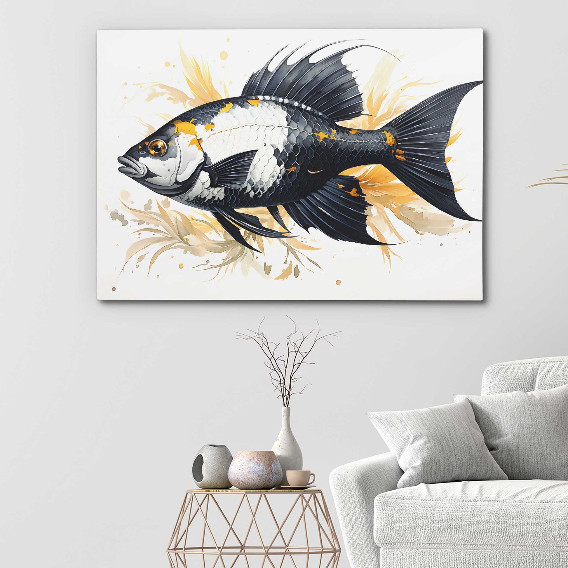 Black and Gold Fantasia - Black and Gold Fish Canvas Print