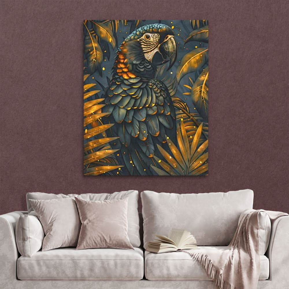 Black and Gold Parrot - Black and Gold Canvas Wall Art