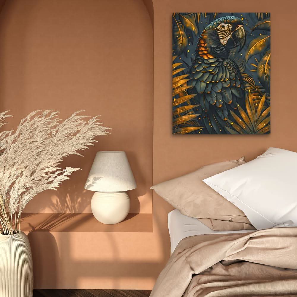 Black and Gold Parrot - Black and Gold Wall Art for Bedroom