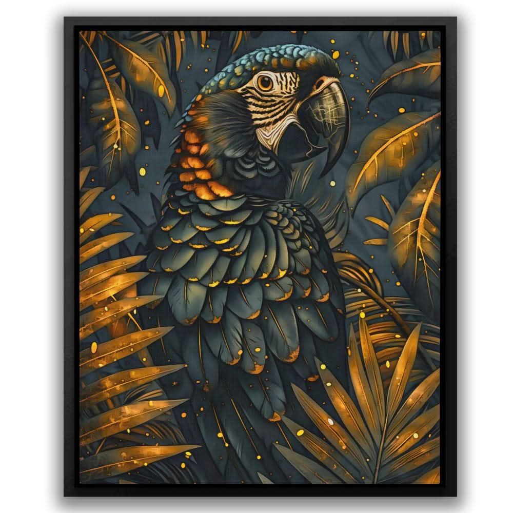 Black and Gold Parrot - Black and Gold Jungle Canvas Print