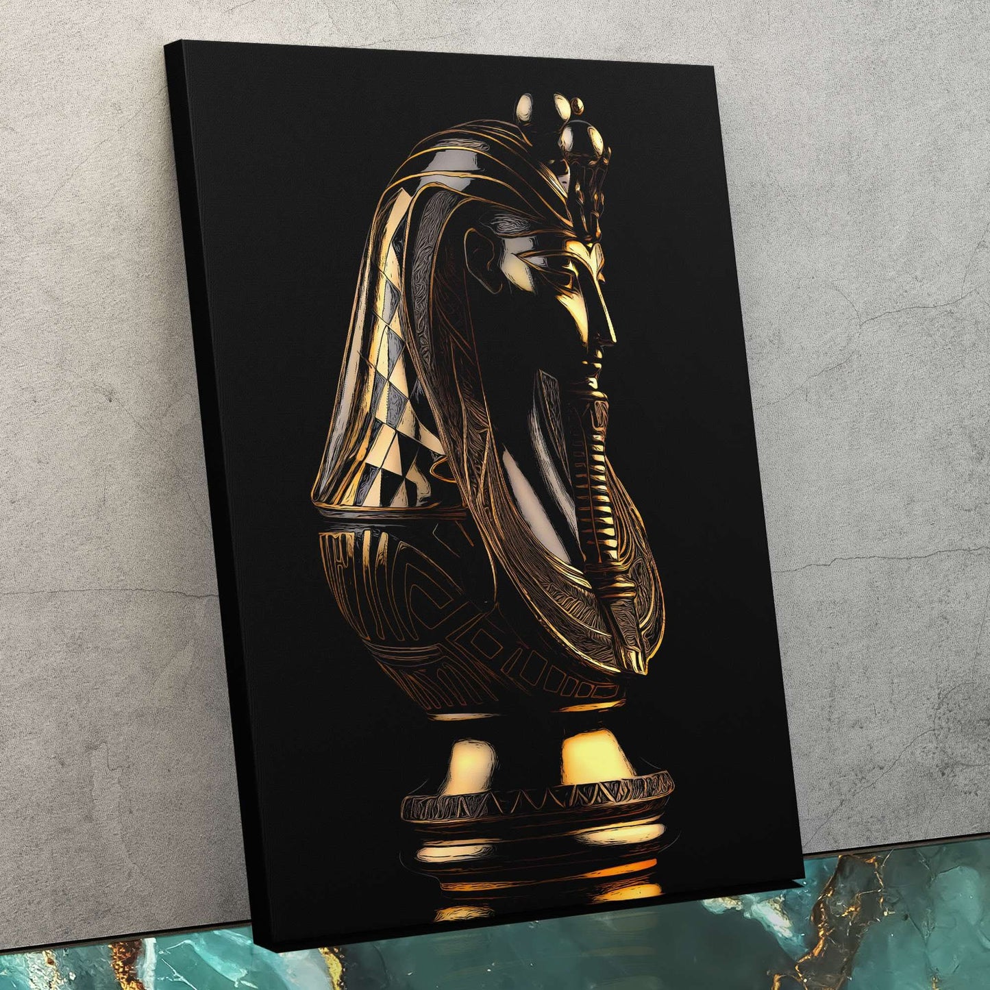 Black and Gold Pharaoh - Wall Art in Black Frame