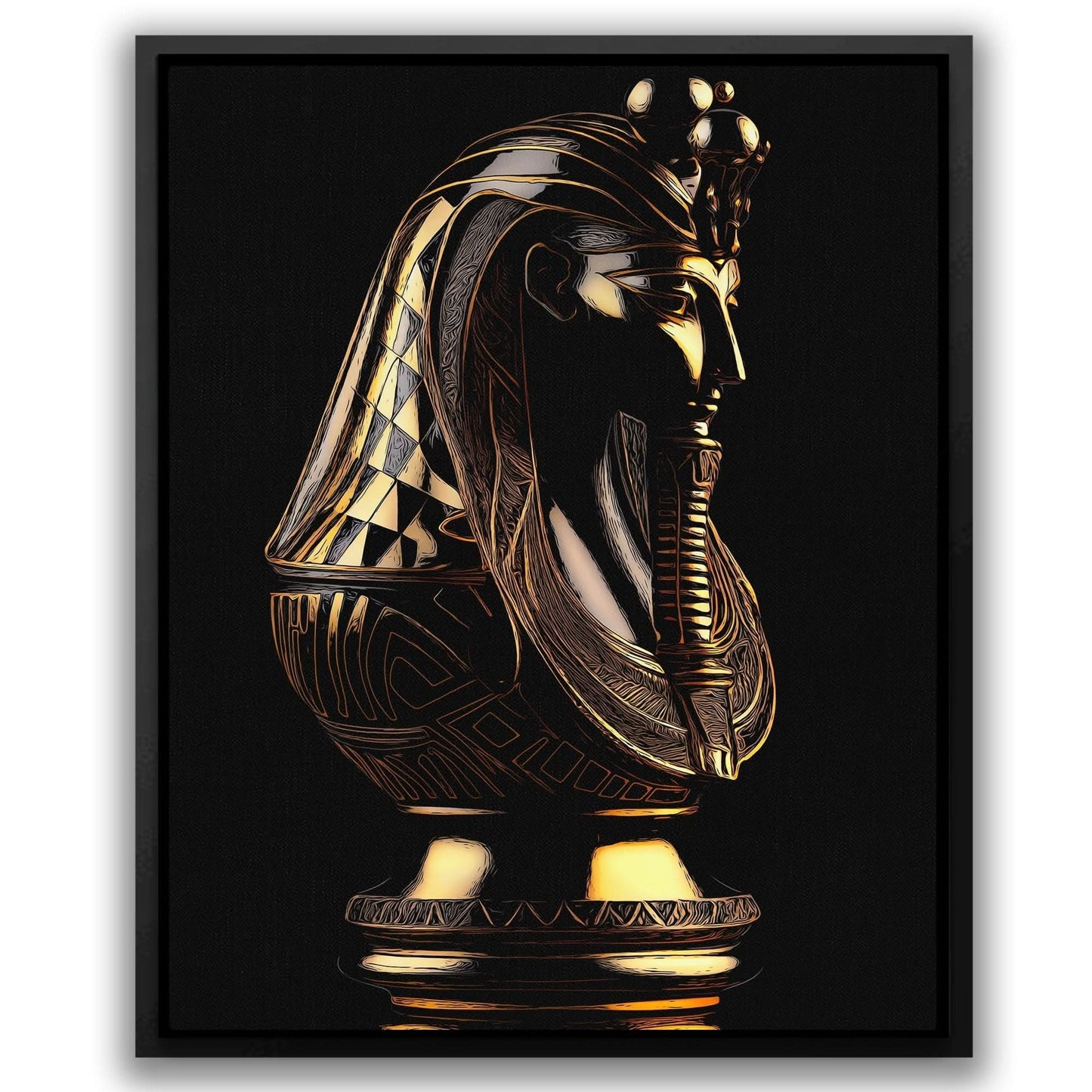Black and Gold Pharaoh - Black Canvas Wall Art