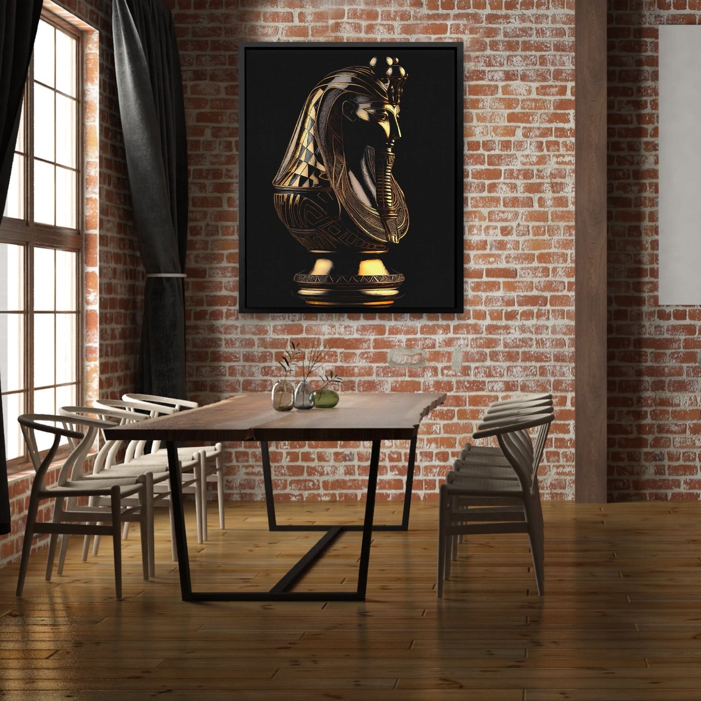 Black and Gold Pharaoh - Egyptian Wall Art in Black Frame